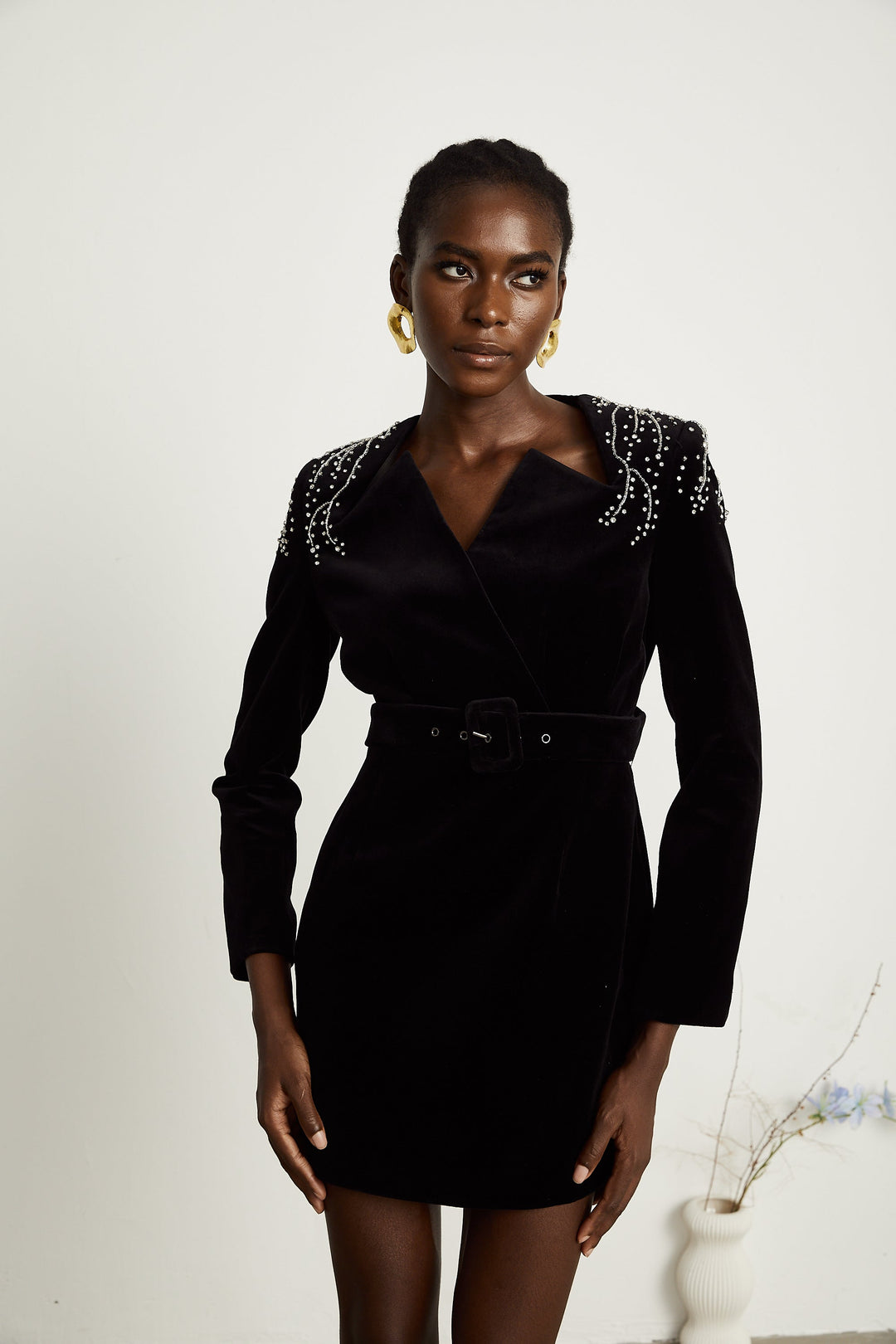 Levoire | Robe Mini En Velours Noir Ornée De Cristaux