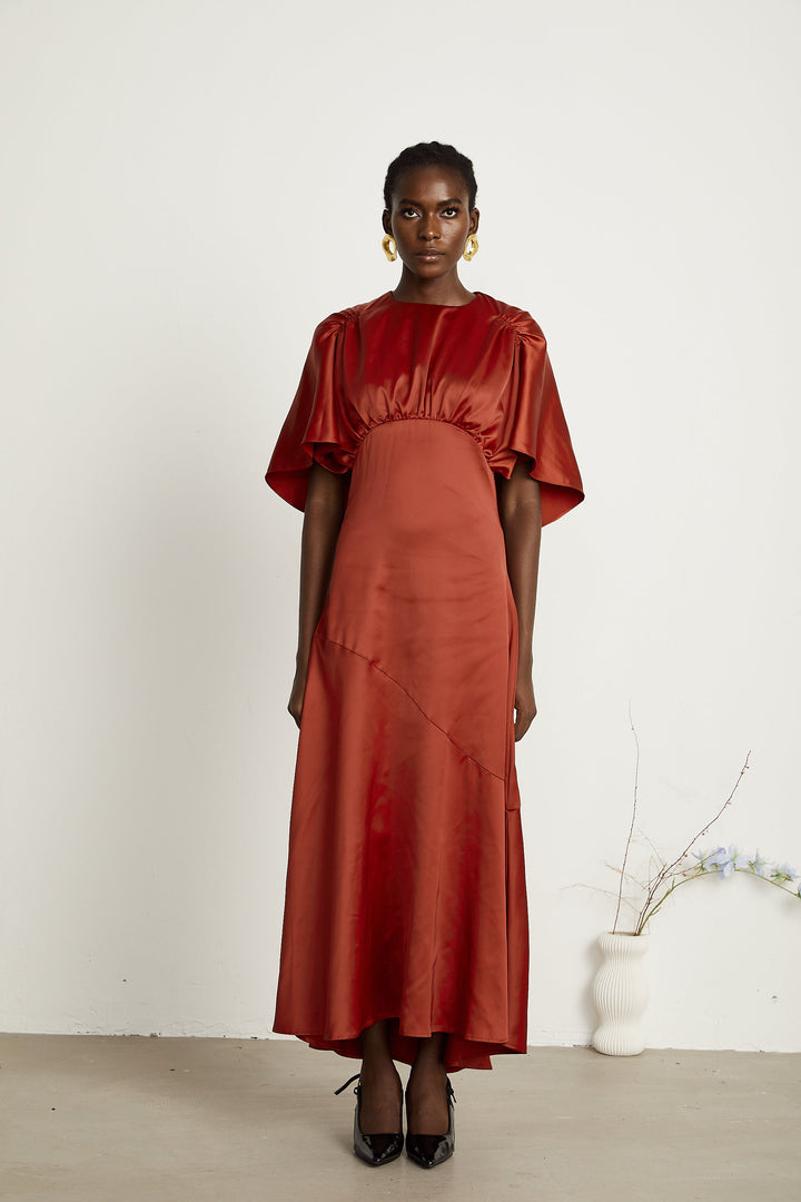Levoire | Capuche Rouge Sans Manches Dos Ouvert Maxi Robe