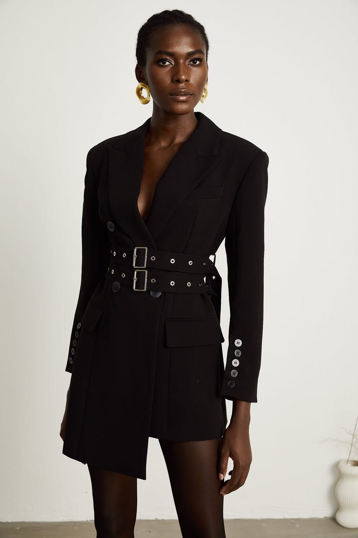 Levoire | Veste Mini Bleue Asymétrique Noire