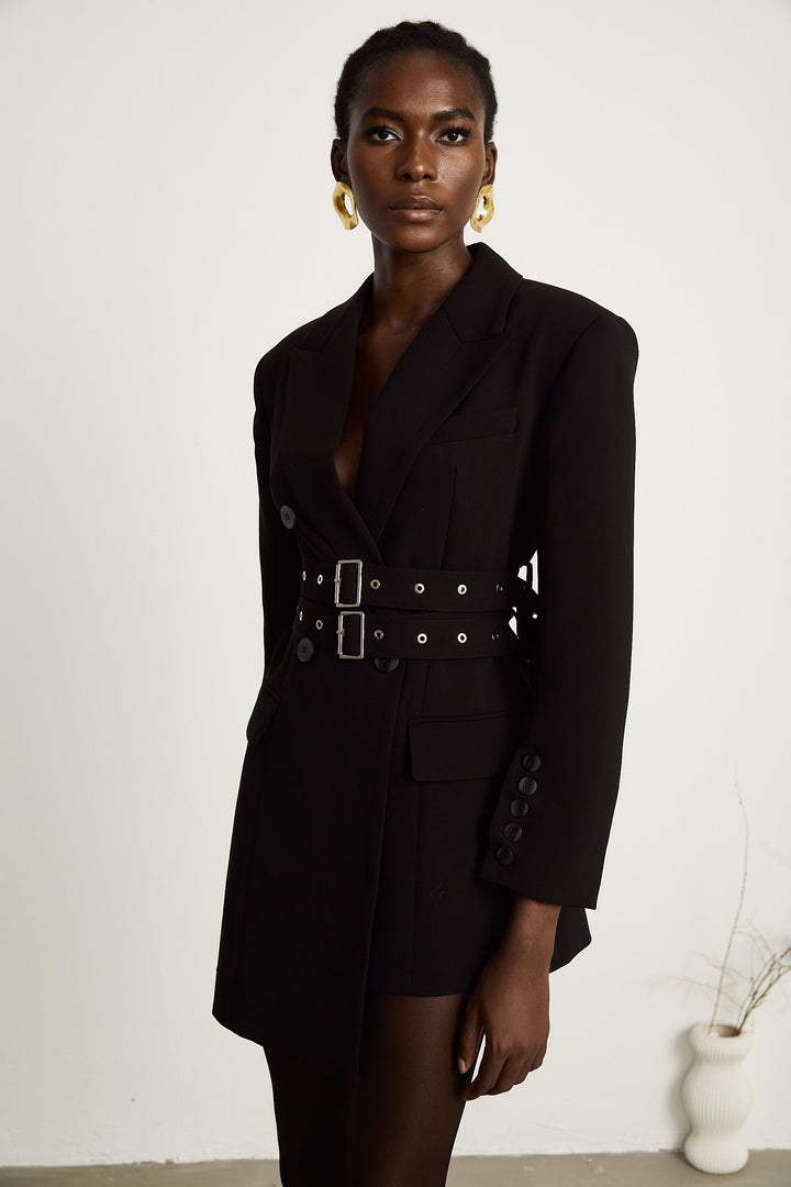 Levoire | Veste Mini Bleue Asymétrique Noire