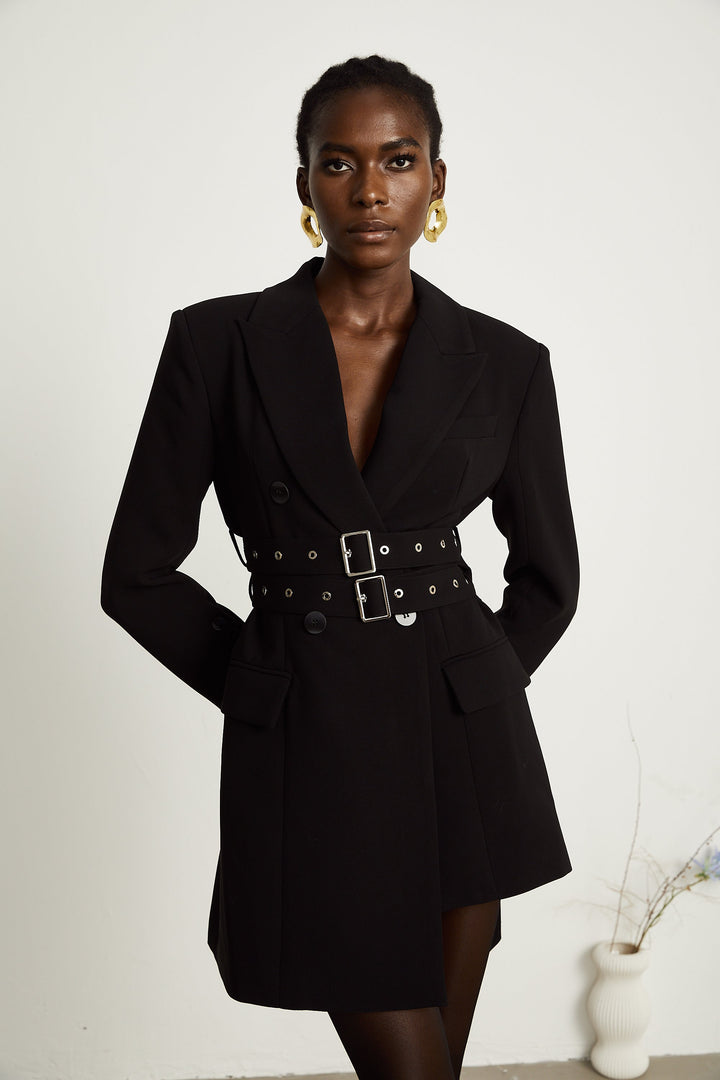 Levoire | Veste Mini Bleue Asymétrique Noire