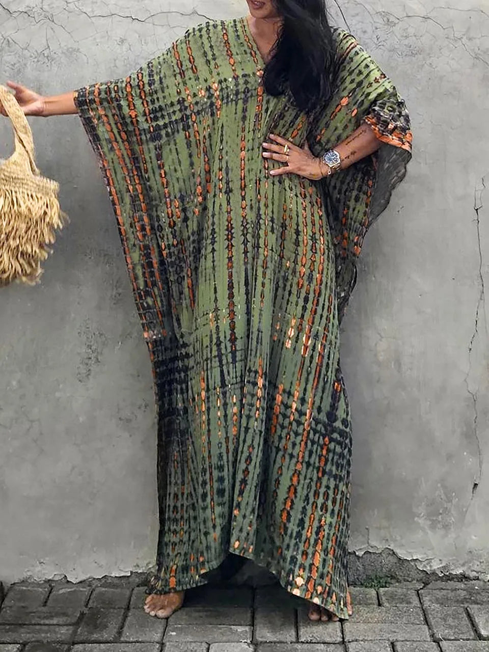 Levoire | Pour Femmes Long, Coupe Lâche - V-Cou Tie-Dye Style Bohème
