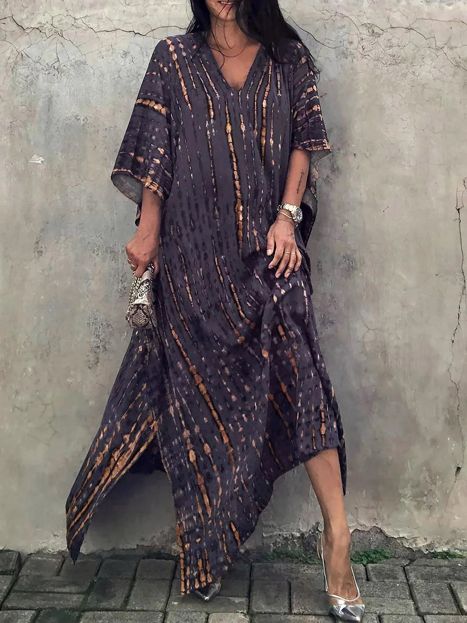 Levoire | Pour Femmes Long, Coupe Lâche - V-Cou Tie-Dye Style Bohème