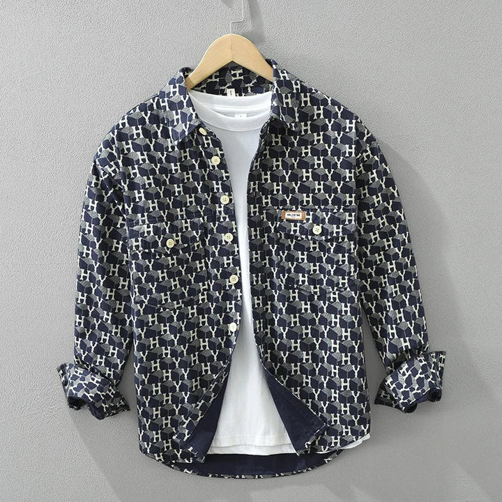 Levoire | Chemise Avec Imprime Lettres Decontracte Hommes Bleu foncé