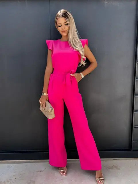 Levoire | pour femmes avec manches à volants et ceinture Rose Rouge