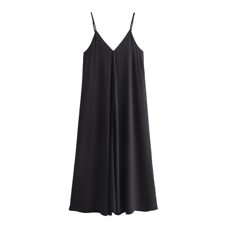 Levoire | Robe Midi Fluide Avec Décolleté En V Pour Les Vacances Noir