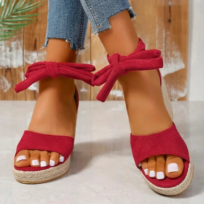 Levoire | Espadrille Wedge Sandales Avec Lacets Et Bout Ouvert