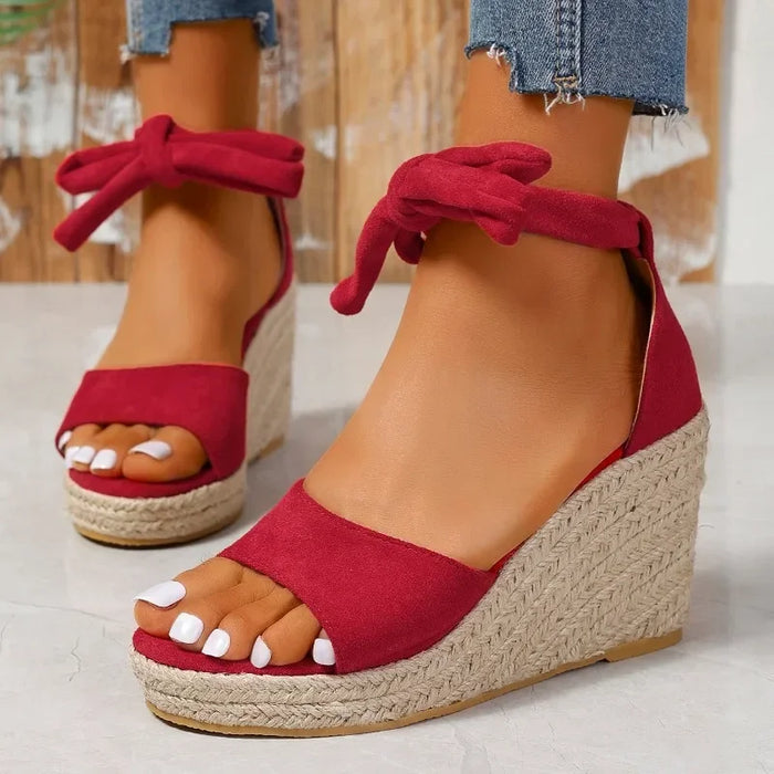 Levoire | Espadrille Wedge Sandales Avec Lacets Et Bout Ouvert Rot
