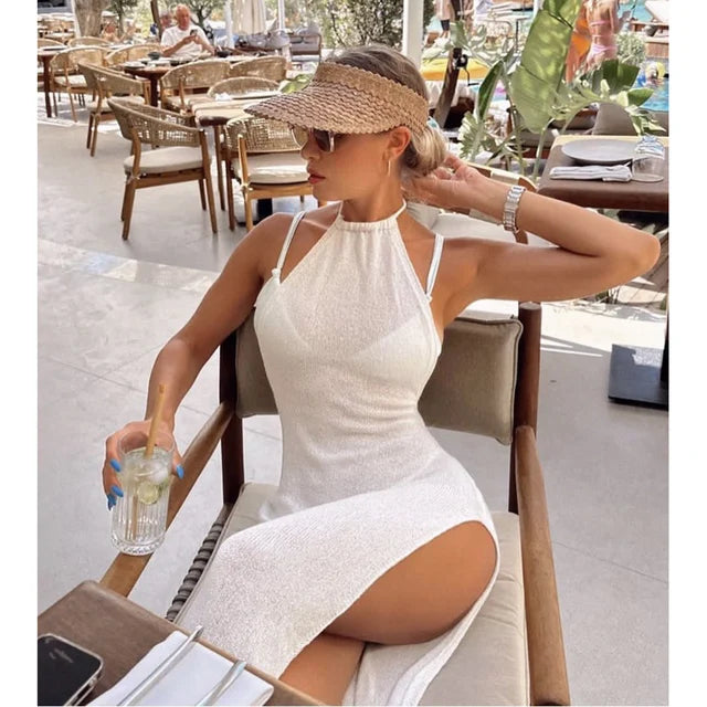 Levoire | Robe chic maxi fendue en tissu transparent Blanc