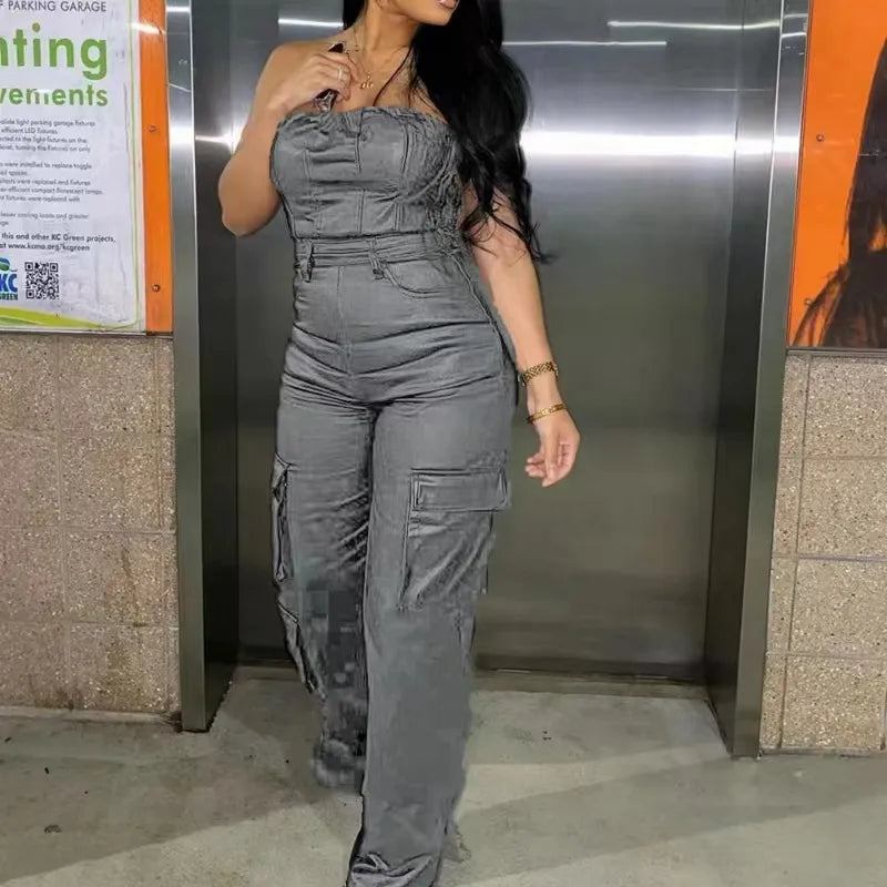 Levoire | Bustier Pantalon Cuir Synthétique GRIS XS