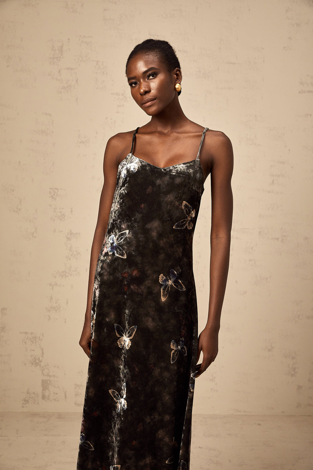 Levoire | Robe Midi En Velours À Imprimé Papillon Noir