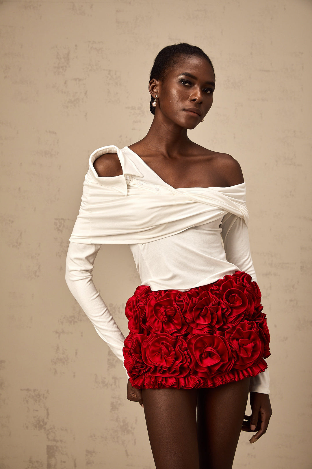Levoire | Blanc Top En Jersey Asymétrique Tordu