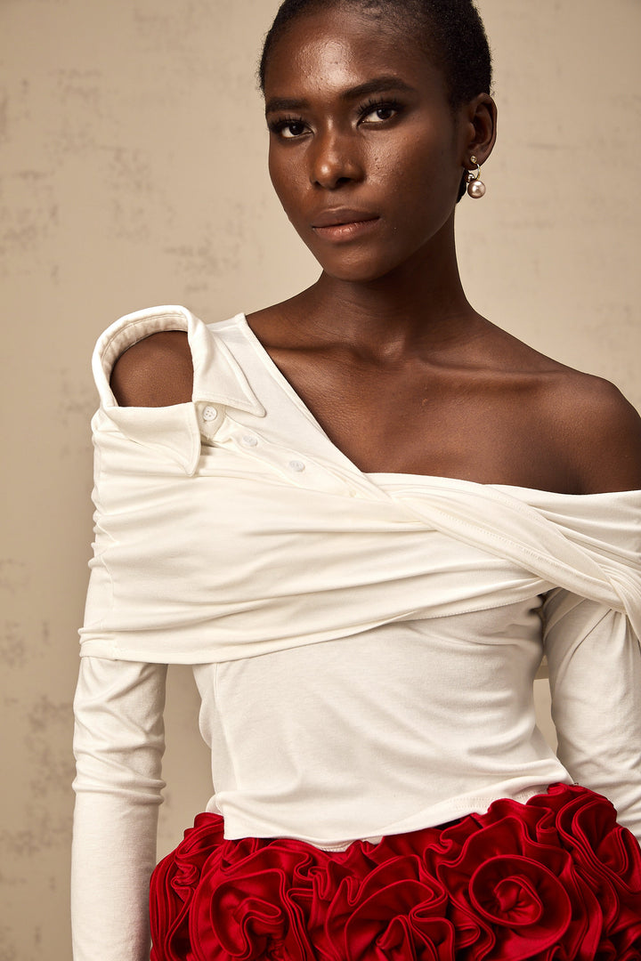 Levoire | Blanc Top En Jersey Asymétrique Tordu