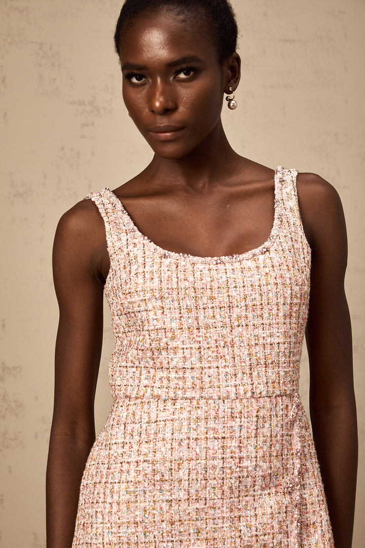 Levoire | Robe Mini En Tweed Rose Décorée