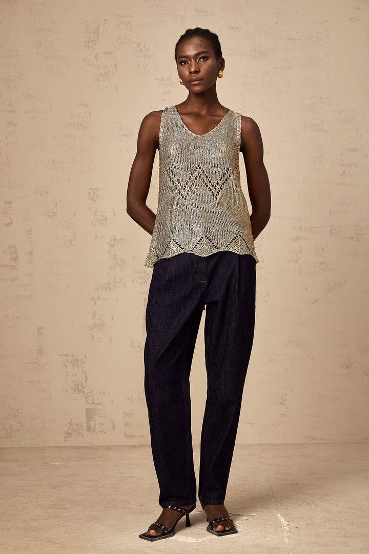 Levoire | Top En Crochet À Paillettes Dorées