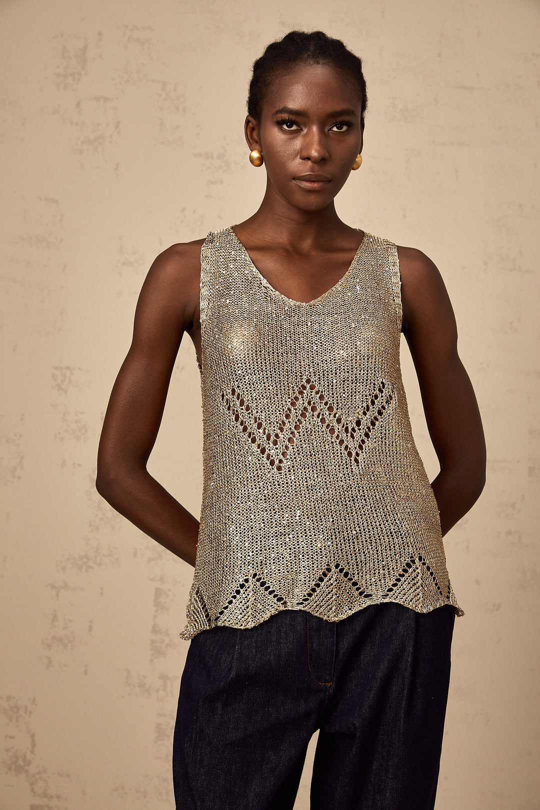 Levoire | Top En Crochet À Paillettes Dorées