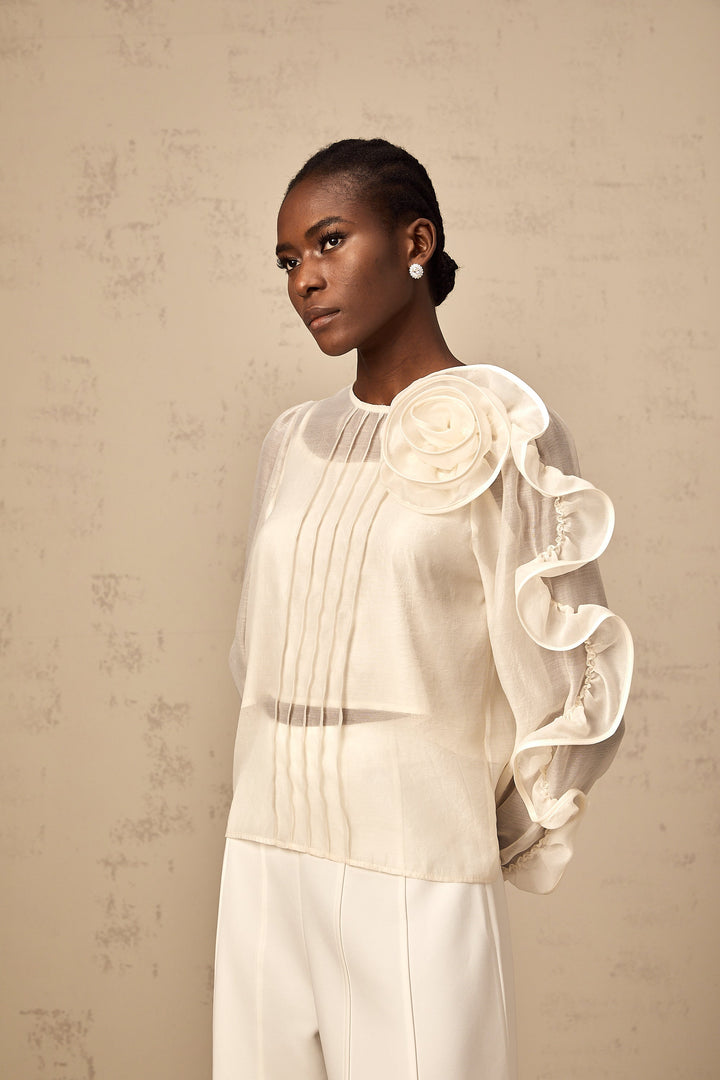 Levoire | Blouse Transparente Avec Détails De Fleurs 3D