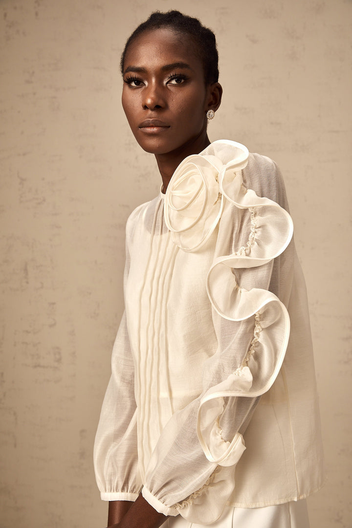 Levoire | Blouse Transparente Avec Détails De Fleurs 3D