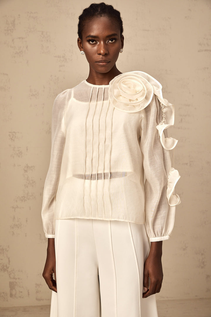 Levoire | Blouse Transparente Avec Détails De Fleurs 3D