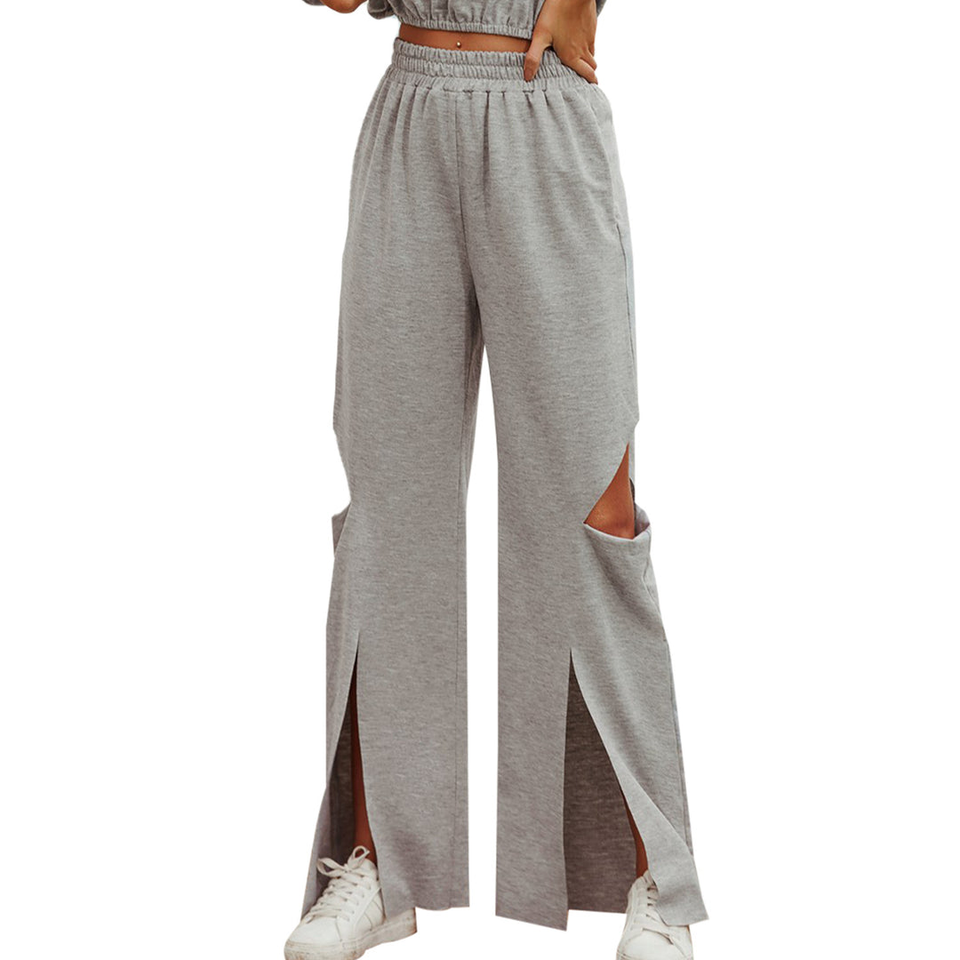 Pantalons de loisirs décontractés pour femmes taille haute avec fentes à la mode Levoire