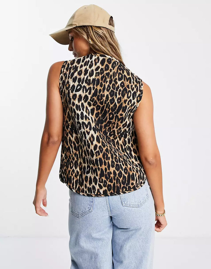 Levoire | Élégant Gilet En Motif Léopard Avec Nœuds Pour Dames