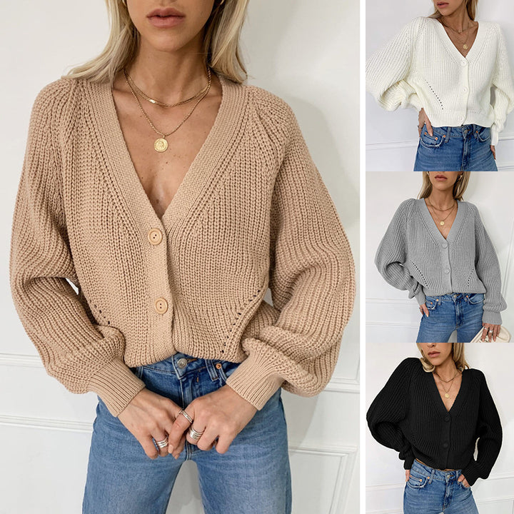 Cardigan pour femmes avec col en V et grands boutons en bois Levoire