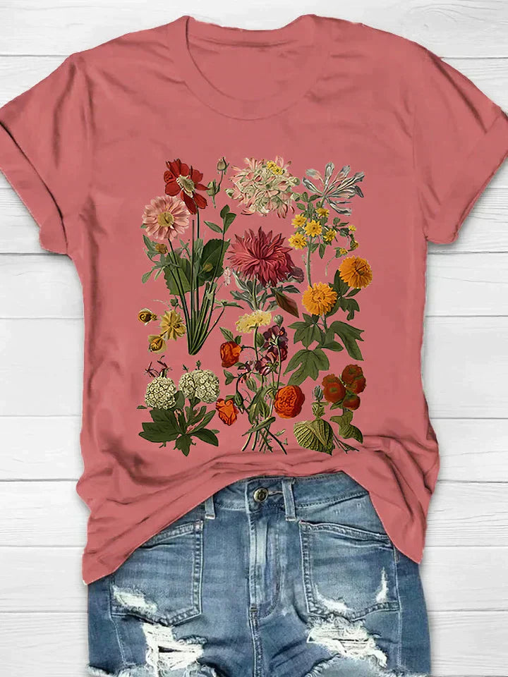Levoire | T-shirt Femme Vintage Avec Impression De Fleurs Rouge Indien