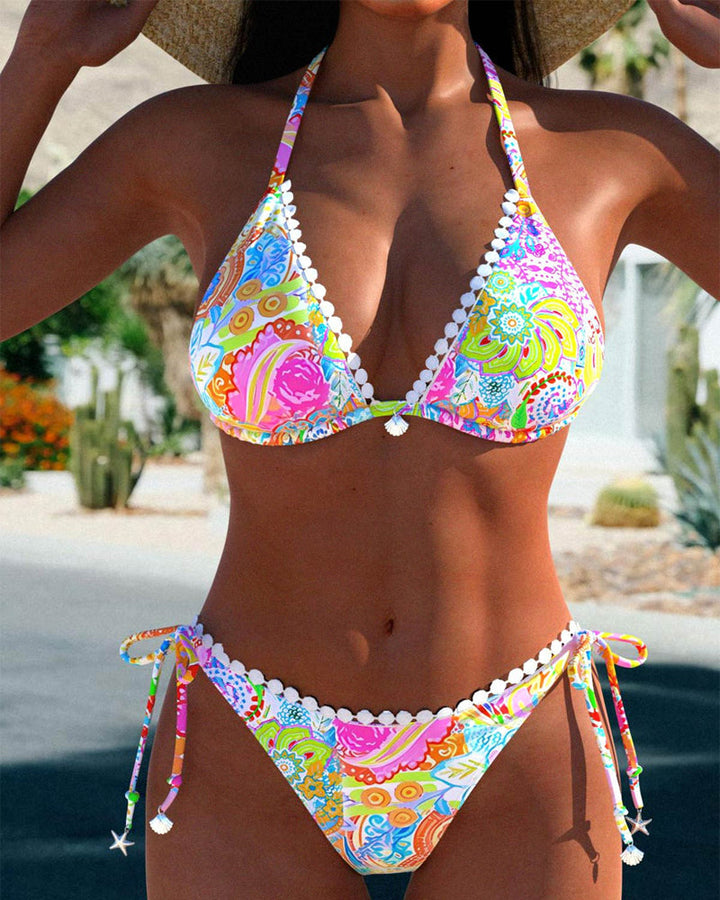 Levoire | Bikini Halter En Dentelle Patchwork Multicolore