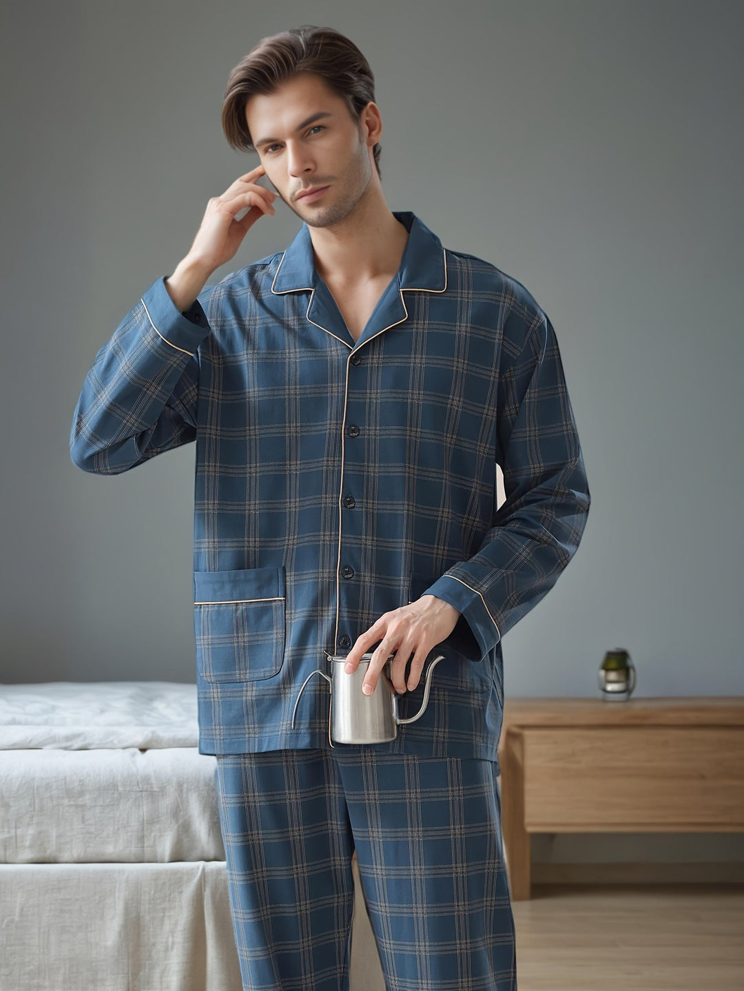 Levoire | Pyjama Set Pour Hommes À Motif Avec Revers Et Manches Longues
