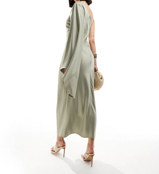 Levoire | Élégante Robe Longue À Manches Avec Volants Et Une Épaule