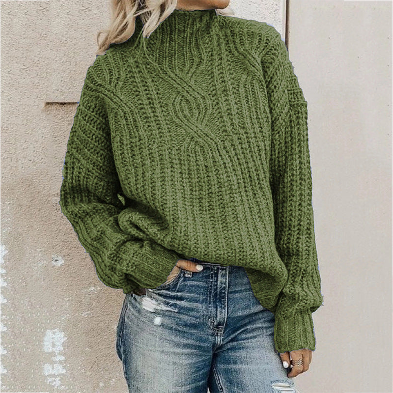 Levoire | Pull En Tricot Torsadé À Col Haut Pour Femmes Vert