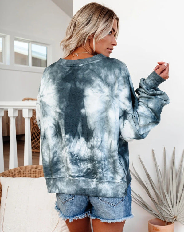 Sweat-shirt surdimensionné pour femmes au design batik moderne avec des manches volumineuses Levoire