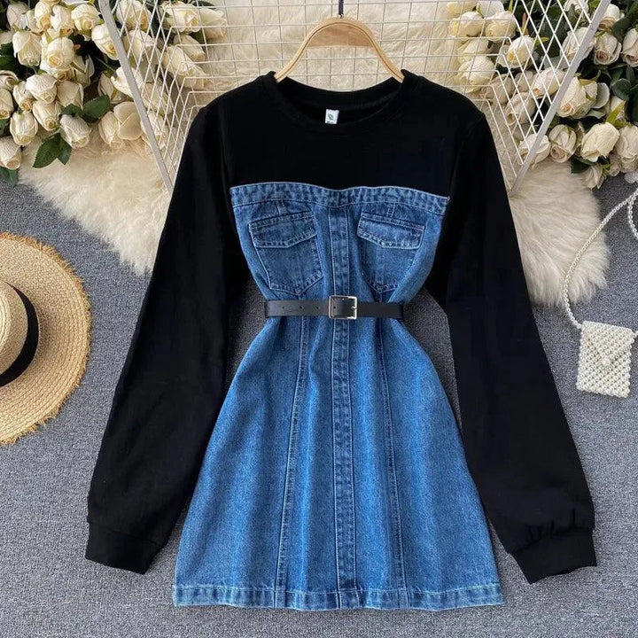 Levoire | Robe en jean pour femmes à encolure ronde Noir Une taille