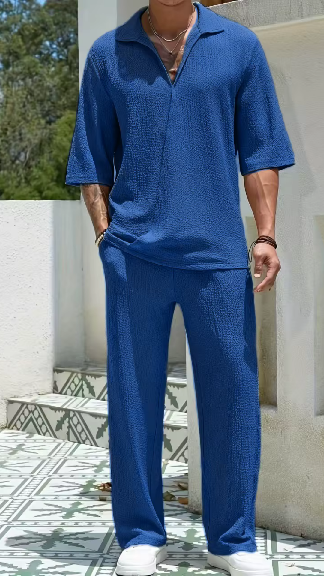 Levoire | Ensemble décontracté en texture Bleu