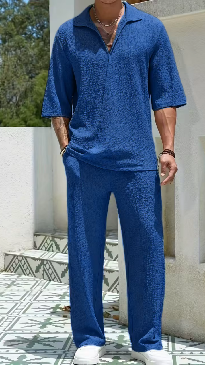 Levoire | Ensemble décontracté en texture Bleu