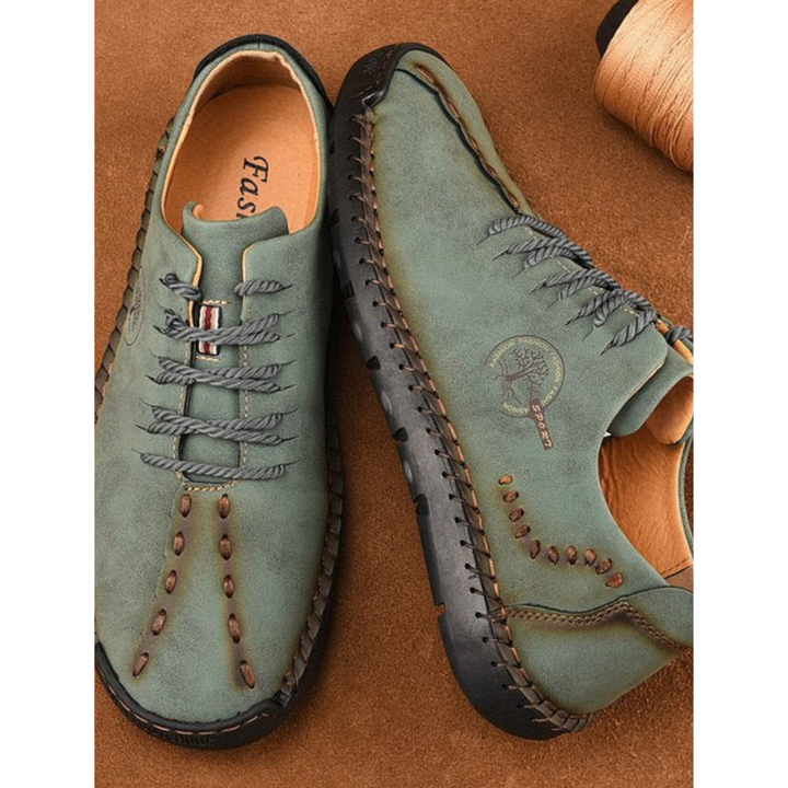 Levoire | Chaussures Pour Hommes Élégantes En Cuir Avec Des Coutures Décoratives Vert