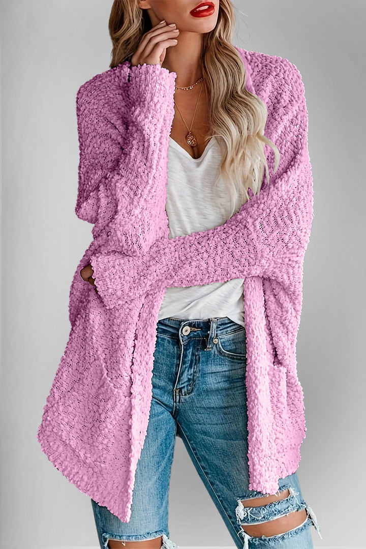 Levoire | Doppel Take Offene Front Long Manches Cardigan Avec Poches Rose profonde