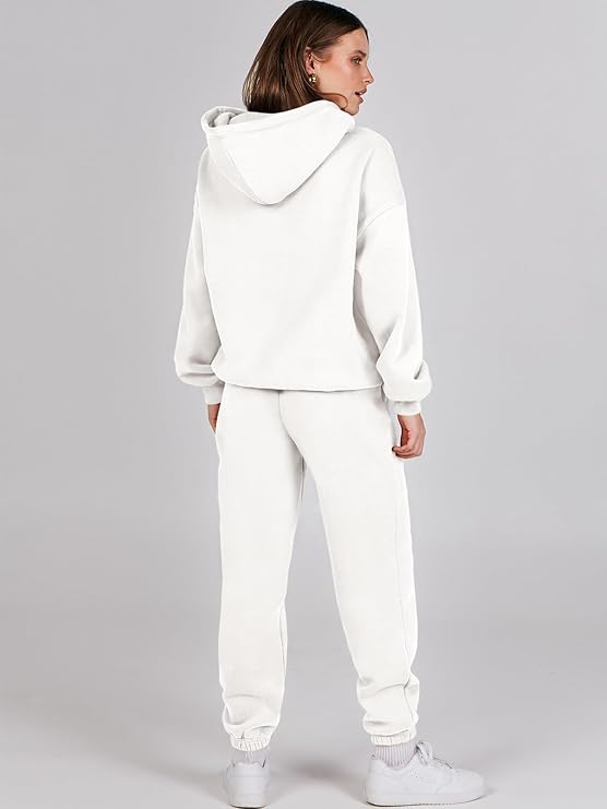 Levoire | Sweat À Capuche À Manches Longues, Pantalon Avec Poches Ensemble De Survêtement Deux Pièces Blanc
