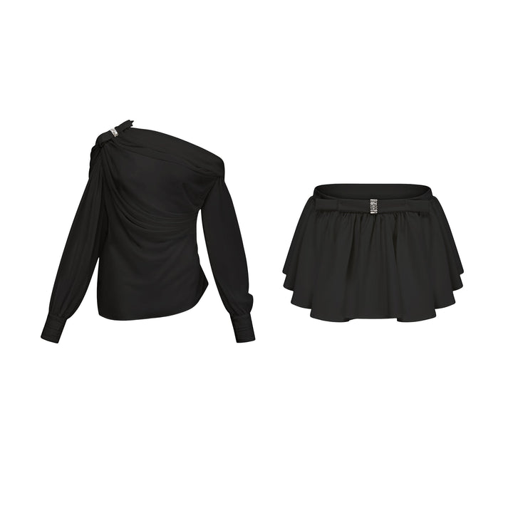 Levoire | Blouse Et Jupe En Tulle Asymétrique Ensemble Coordonné Noir