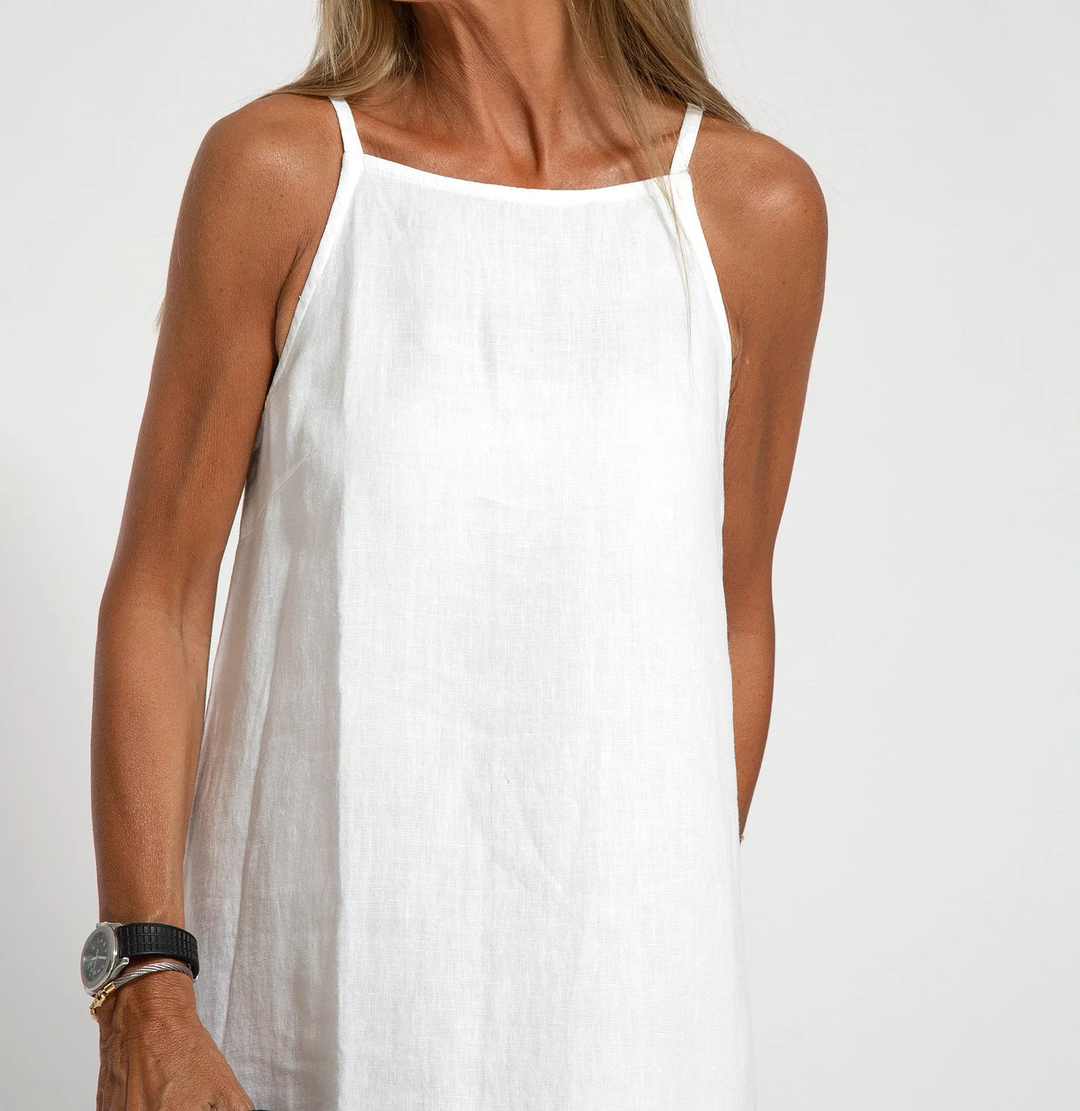 Levoire | Élégante Robe Longue Sans Manches en Coton et lin de Couleur Unie