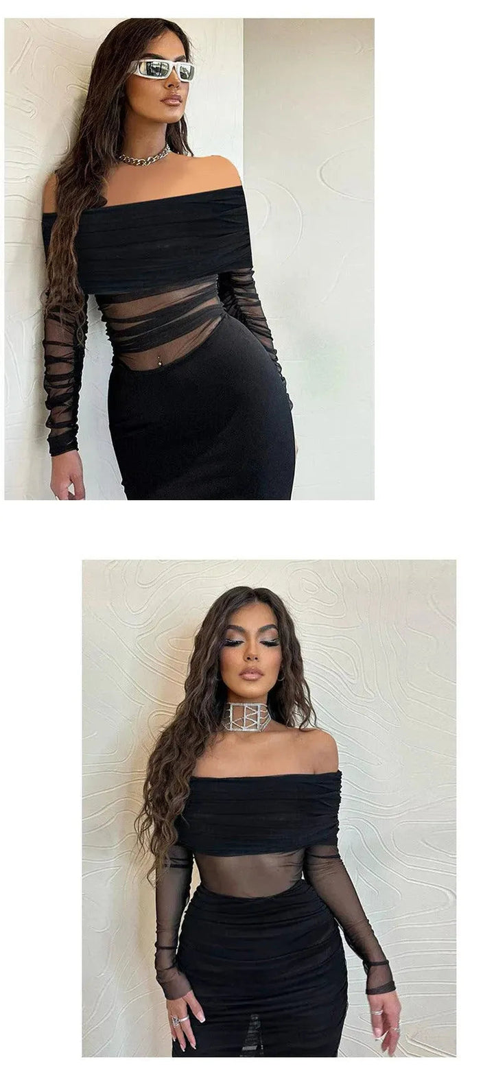 Levoire | Robe en filet noir transparente pour femmes