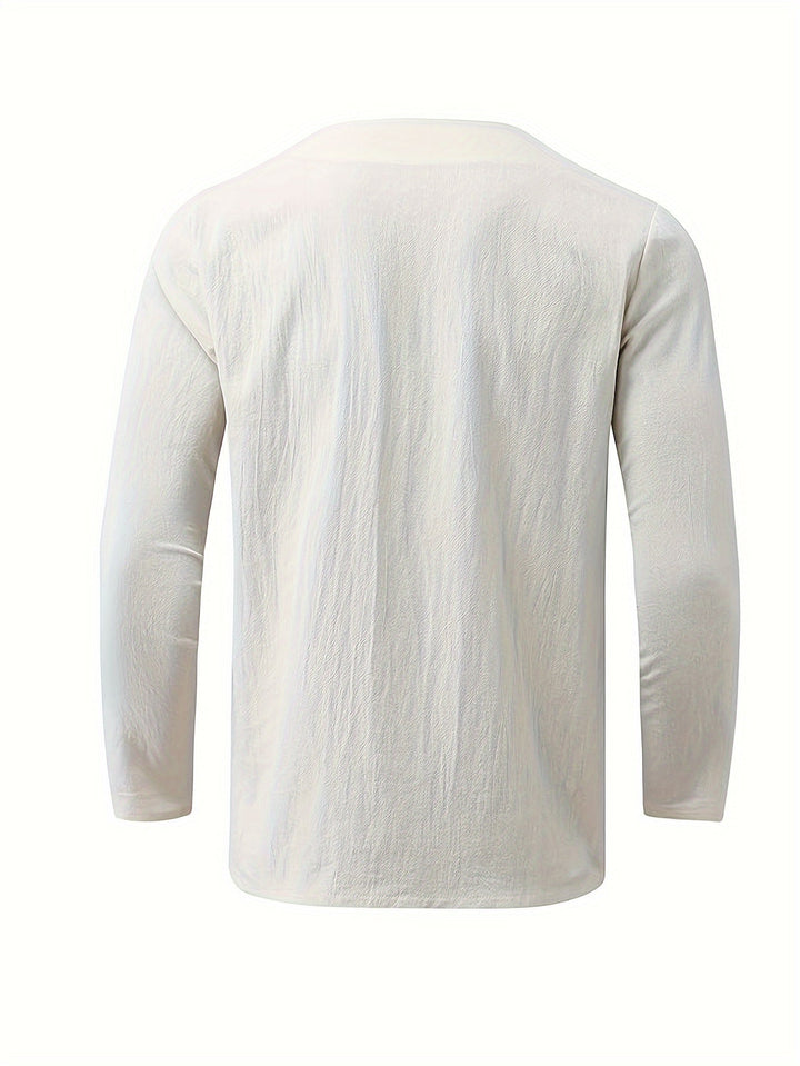 Levoire | T-Shirt Henley À Manches Longues En Mélange Coton-Lin Printemps/Automne