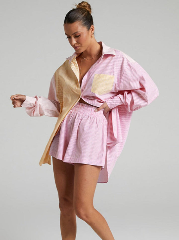 Levoire | Chemise Pastel À Manches Longues Robe Courte Décontractée Rosa