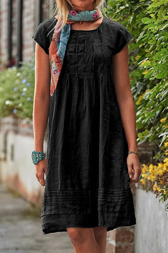 Levoire | Robe décontractée à manches courtes et col en U en patchwork uni
