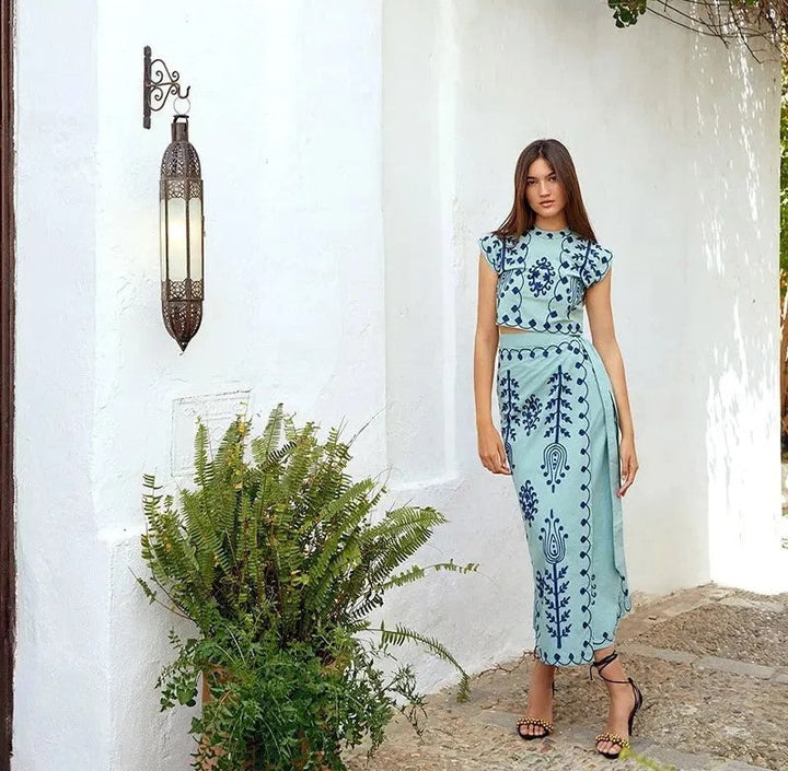 Levoire | Chemise élégante avec jupe large dans le set Ciel bleu