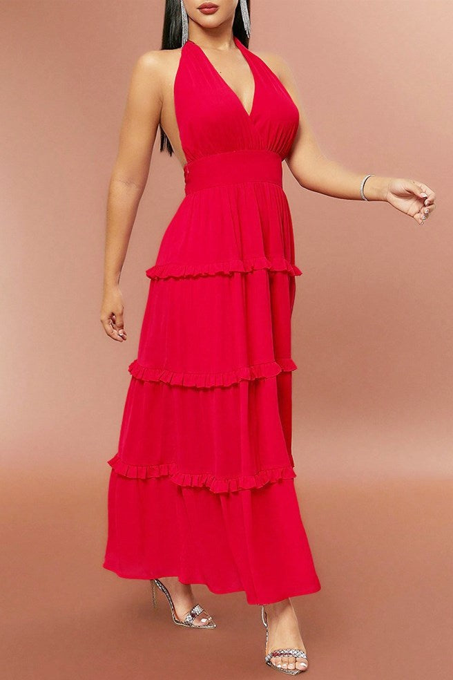 Levoire | Bretelles Taille Haute Volant Maxi Robe