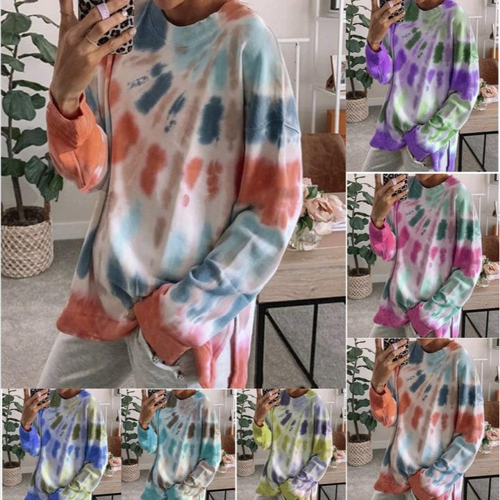 Sweat-shirt décontracté pour femmes en tie-dye avec coupe oversize et encolure ronde confortable Levoire