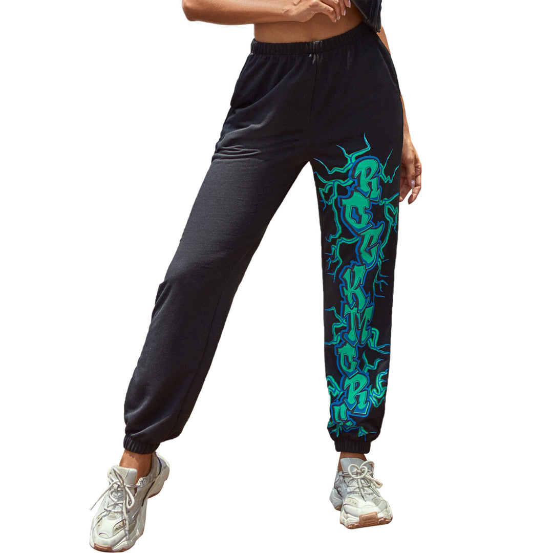 Pantalons de survêtement décontractés pour femmes avec impression graphique contrastante sur le côté Levoire