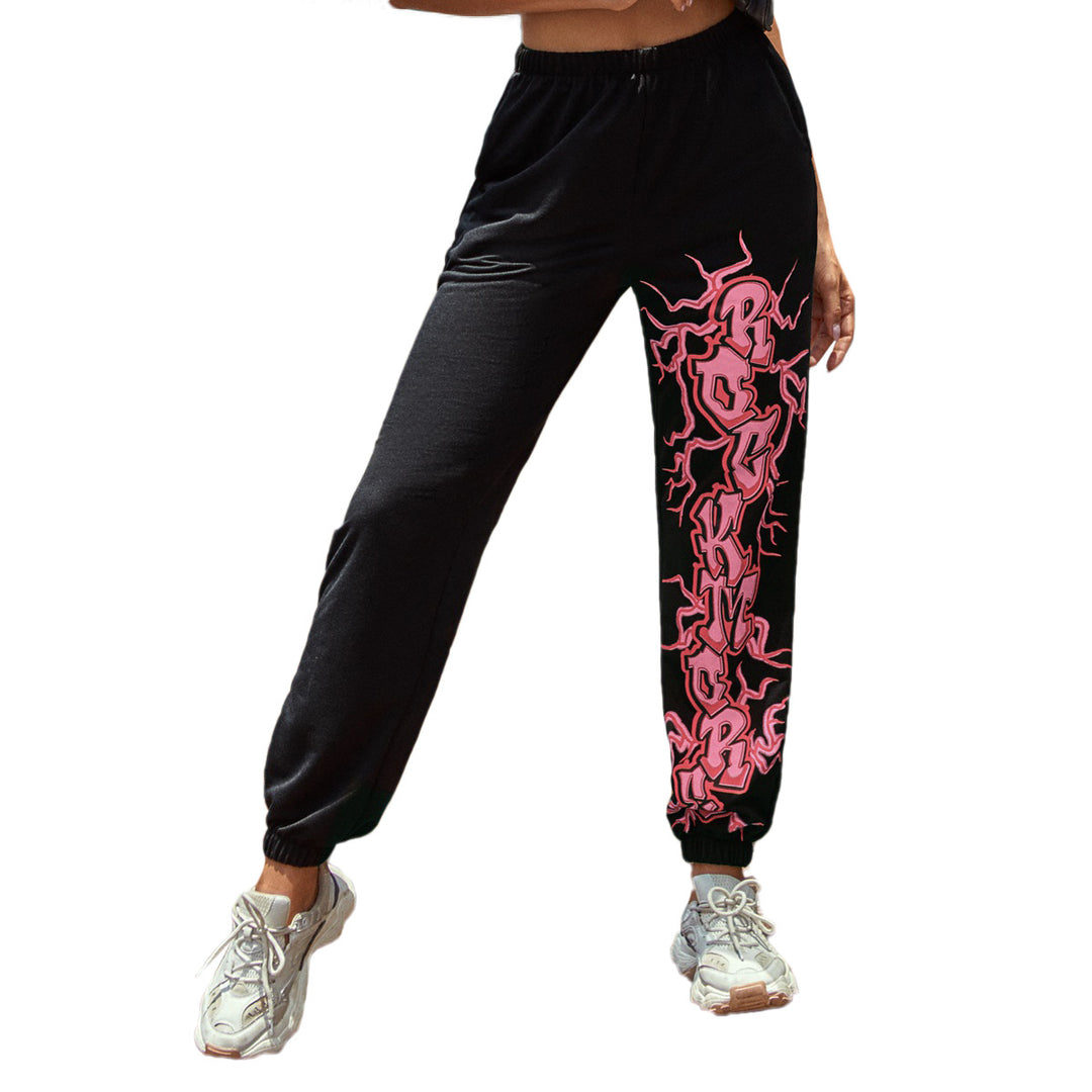 Pantalons de survêtement décontractés pour femmes avec impression graphique contrastante sur le côté Levoire