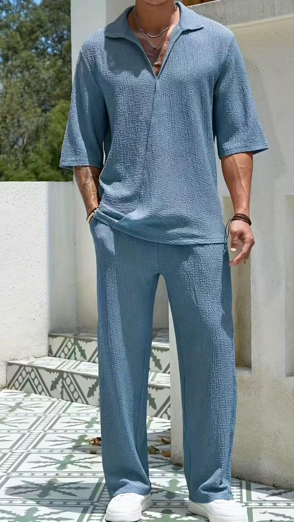 Levoire | Ensemble décontracté en texture Bleu clair